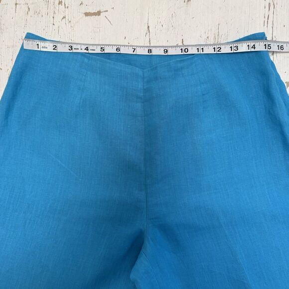 Ecologie Pants Cropped Women's Size 10 Blue 100% Linen Embroidered - Picture 6 of 9
